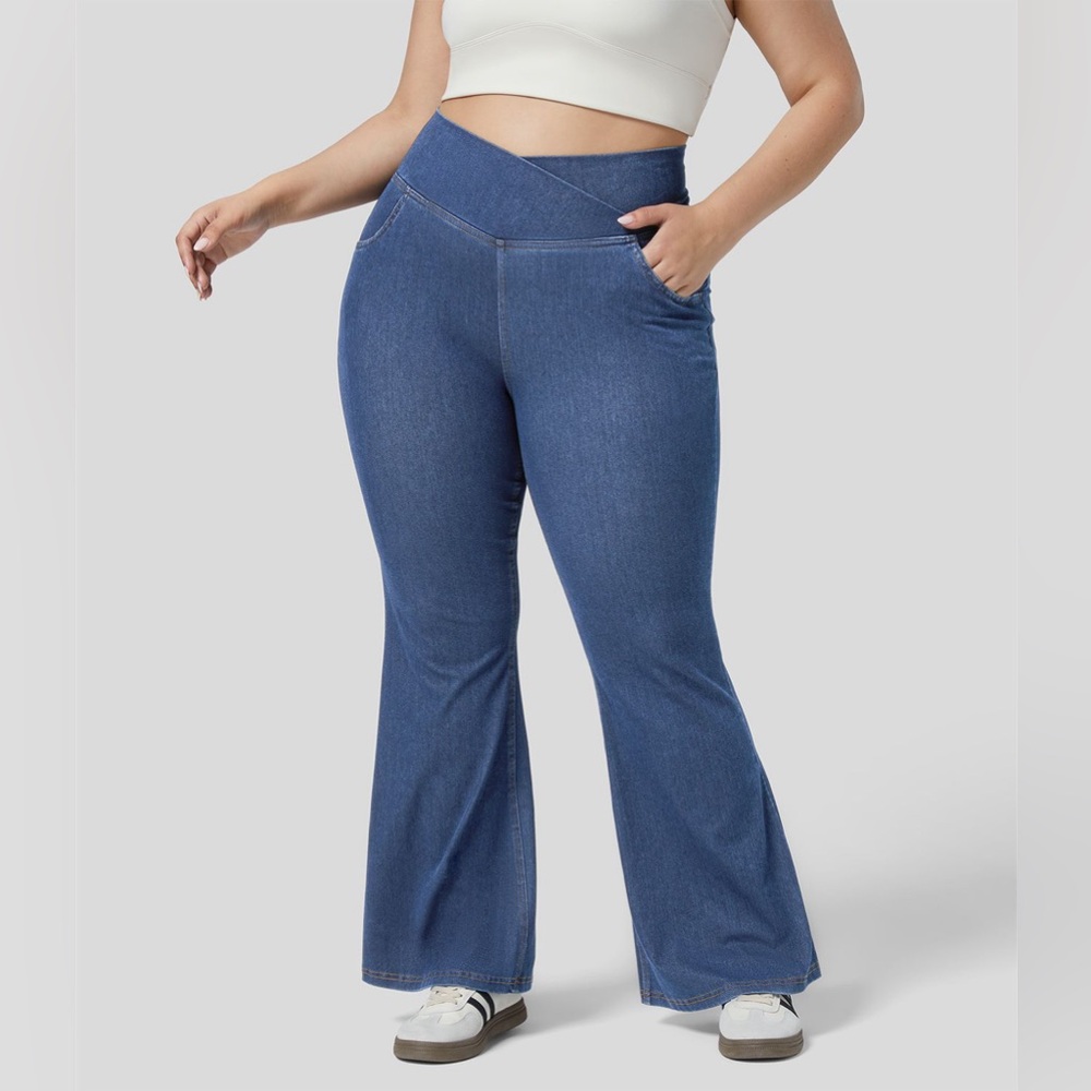 Halara Flex High Waisted Cross Over Pull on Denim